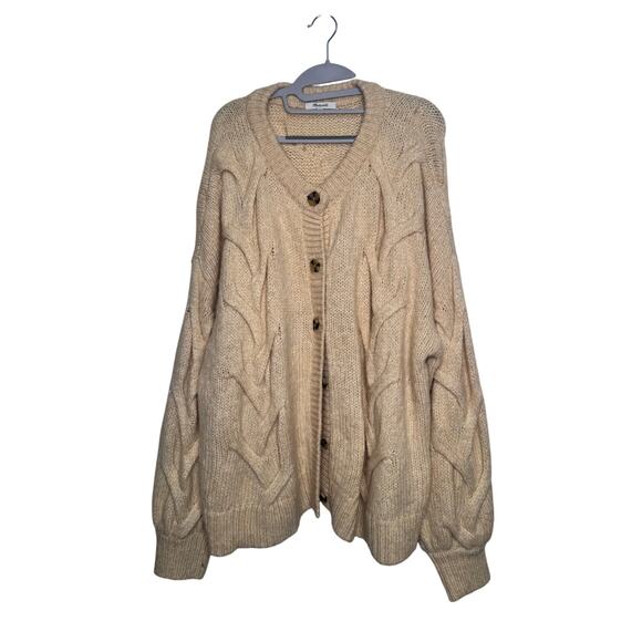 Madewell Sweaters - Madewell Heather Powder Cable Ashmont Cardigan Wool Blend Sweater Size XXL